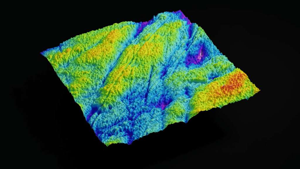 A 3D scan of a titanium-aluminum alloy showing roughness